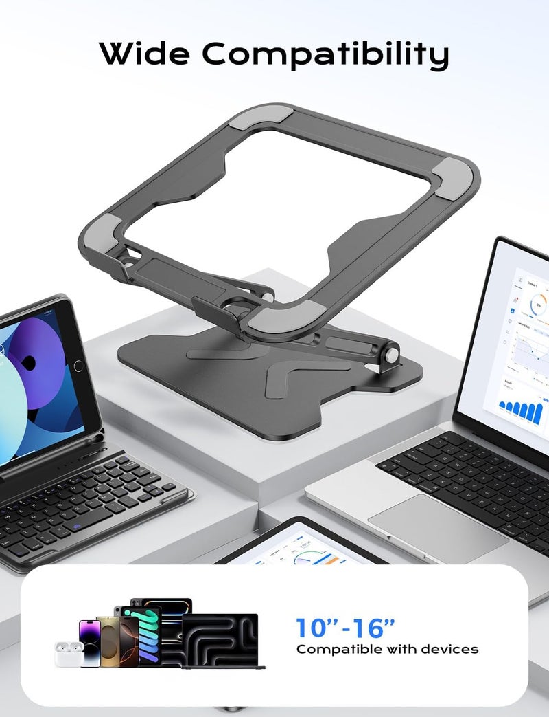 JCZT Adjustable Laptop Stand for Desk, Metal Foldable Laptop Riser, Portable Laptop Holder Mount, Ventilated Cooling Notebook Stand for MacBook Air Pro, All 10-16'' Notebooks Laptops Black - Image 5